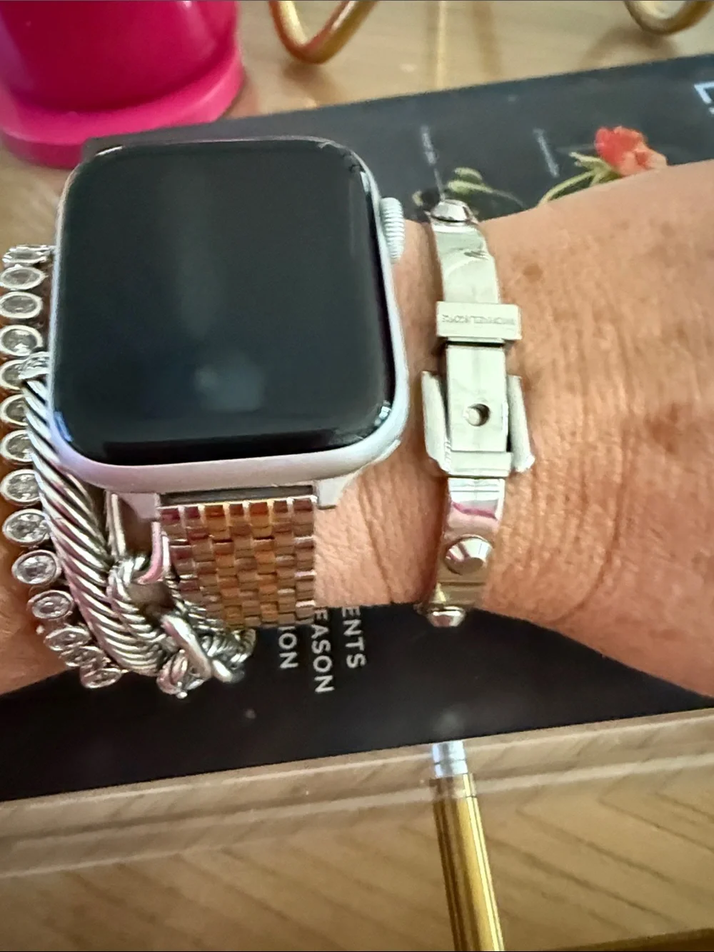 Michael Kors Silver-Tone Studded Hinge Bracelet